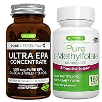 Ultra Pure EPA + Pure Folate 400mcg Bundle, 500 mg Omega-3 EPA Wild Fish Oil + Optimized L-Methylfolate, by Igennus