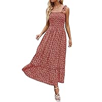 Women's Long Halter Midi Dress Summer Print Boho Dresses Sleeveless Date Night Outfit Casual Beach Sundress
