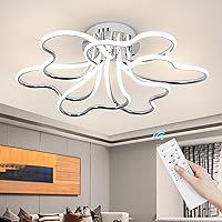 Modern Ceiling Light, 25” Dimmable Close to Ceiling Light Fixtures with Remote, 6 Heads Sliver Flush Mount Ceiling Lamp for Bedroom Study Kitchen Living Room 52W