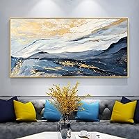 Large Framed Canvas Art Wall for Living Room, Bedroom Blue Abstract Ink Painting Artwork for Home Decoration Picture Framed Ready to Hang 24x48 inches