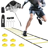 GHB Agility Ladder Speed Training Ladder Workout Ladder with 6 or 10 Cones 12 Rung 20ft with Resistance Parachute
