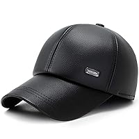 Hunting Hat Mens Adjustable Leather Flat Cap Vintage Taxi Driver Hat Hunting Newsboy Stretch Big Hat Beret for Men (Color: Black, Size: L)