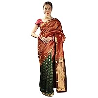 Hunter-Green Pure Silk Handloom Saree from Bangalore with Zari Weave - Pure Silk