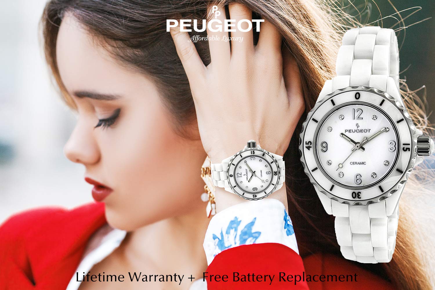 Peugeot Ceramic Wrist Watch with Sport Bezel Swarovski & Crystal Markers
