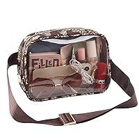 Clear Bag for Stadium Events Fanny Pack Women’s Everywhere Belt Bag with Adjustable Strap Water-proof Crossbody Sling Bags for Women in TPU Front and Nylon Backside (Brown-Heart, Large)