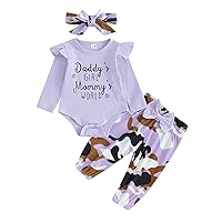 Valentine'S Day Baby Girl Outfit Long Sleeve Letter Print Romper Flared Pants Headband Sets Infant Spring Clothes