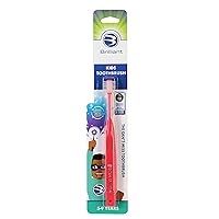 Brilliant Oral Care Kids Toothbrush with Soft Bristles and Round Head, for a Child Approved, Easy to Use All-Around Clean Mouth, Ages 5-9 Years, Red, 1 Pack