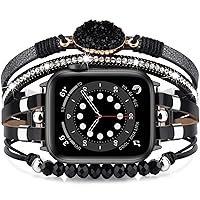 VISOOM Beaded Boho Bracelet Compatible for Apple Watch Band 40mm/38mm/41mm Series 9 8 7 SE 6/5/4 Women Leather Fashion Cute Handmade Multilayer Wrap Watch Strap for iWatch Bands 3/2/1