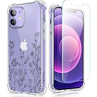 Flower Pattern Designed for iPhone 12/12 Pro Case[with Screen Protector], Floral Clear Women Phone Case Shockproof Protective Soft TPU Bumper Cover 6.1 Inch 2020(Flower-11)