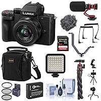 Panasonic Lumix DC-G100 Mirrorless Camera Black with G Vario 12-32mm f/3.5-5.6 AS Lens - Bundle with 64GB SDXC Card, Soulder Bag, Spare Battery, Compact Charger, PC Software, 61