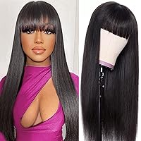 Straight Wigs with Bangs Human Hair Wigs for Black Women None Lace Front Wigs 150% Density Brazilian Virgin Hair Glueless Machine Made Wig Natural Color(20 Inch, Straight)