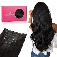 WENNALIFE Seamless Clip In Hair Extensions, 18 Inch 130g 7pcs Natural Black&Self Adhesive Eyelashes Lash Clusters