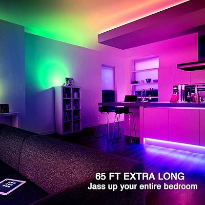phopollo 65.6FT Led Lights for Bedroom, 5050 Color Changing Led Strip Lights with 44-Key Remote and 12v Power Supply, Led Lights Strip for Home Decoration.