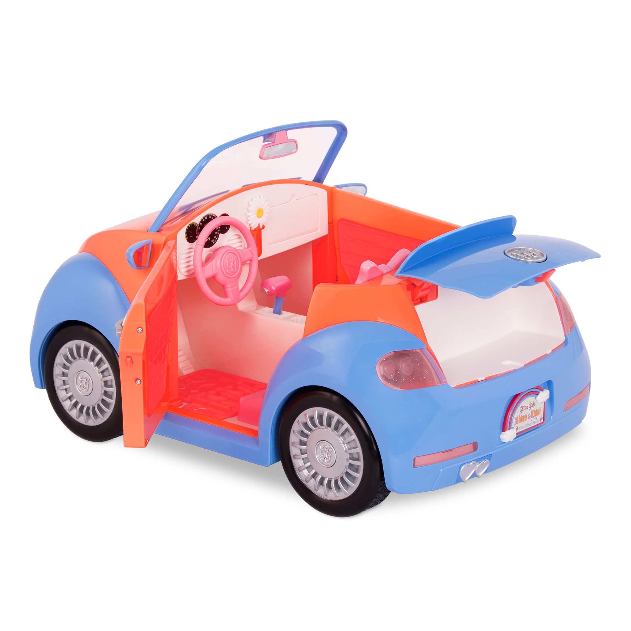 Glitter Girls - Convertible Car for 14-inch Dolls - Toys, Clothes & Accessories for Girls 3-Year-Old & Up, Blue, Orange, Pink