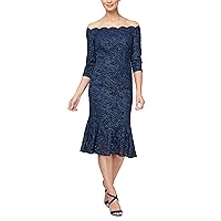 Alex Evenings Women's Short Off The Shoulder Lace Cocktail Dress, Formal Events, Wedding Guest, Mother of The Bride