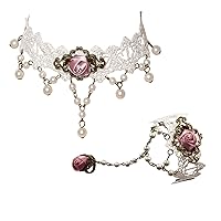 MILAKOO Women Choker and Bracelet Ring Set Lace Necklace Gothic Vintage Charm Pendant Beads Jewelry