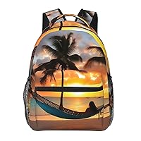Coconut Beach Sunset Hammock print Lightweight Bookbag Casual Laptop Backpack for Men Women College backpack