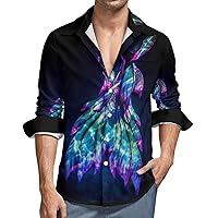 Glow in The Dark Mermaid Tail Men's Loose Fit Long Sleeve Shirt Button-Up Casual Shirts