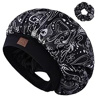 Hat Hut Satin Silk Bonnet for Curly Hair Sleep Cap for Women Sleeping Adjustable Hair Bonnet with Pattern Double Layer