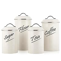 Canister Sets Ivory Food Storage Canisters Containers: Carbon Steel with Powder Coated Decorative Storage Jars Set of 4 (Ivory)