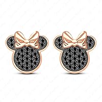 925 Silver Black Simulated Diamond Mickey Minnie Mouse Earrings 14k Gold Plated