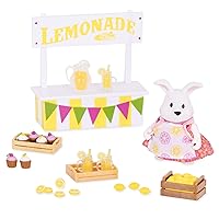 Li'l Woodzeez – Lemonade Stand – 25Pcs Doll Playset – 1 Posable Rabbit Figure, Play Food & More Miniature Accessories – Pretend Play Gift Toy for Kids 3+