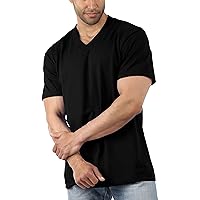 Mens Premium Heavy Blend Comfort V Neck T Shirt Solid Short Sleeve Casual Cotton Tee Big and Tall S-5XL