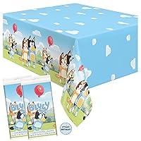 Unique Bluey Birthday Party Supplies - Rectangular Plastic Table Covers (Pack of 2) and Sticker