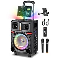 Karaoke Machine with 2 Wireless Microphones for Kids, Portable Bluetooth Singing Speaker Adults with Disco Ball + Lyrics Display Holder - TF Card/USB/FM Radio for Parties Recording