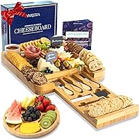Large Charcuterie Boards Gift Set: Bamboo Cheese Board and Knife Set, Cheese Tray- Unique Mothers Day Gifts for Mom, 10 Host Accessories, House Warming Gifts New Home, Wedding Gifts for Couple