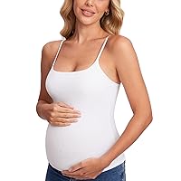 MOMANDA Inbarely Maternity Tank Top for Woman Square Neck Camisole with Built in Bra Sleeveless Pregnancy Basic Yoga Tops