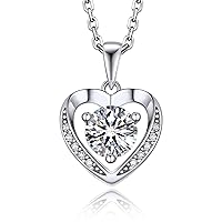 MomentWish Women's Necklace 925 Silver Heart, 1 Carat Moissanite Silver Chain Women's 925 with Pendant Mother's Day Gift Mum Chain Jewellery Ladies with Gift Box Gra Certificate for Women Girlfriend
