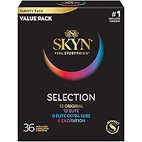Selection Non-Latex Condoms - Contains SKYN Elite, Original, Excitation, Extra Lube, Condoms, 36 Count
