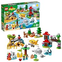 LEGO 10907 Duplo Animals of The World Educational Toy for Children Aged 2-5 Years Including Figurines, a Plane and 15 Duplo Animals
