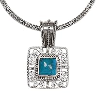 NOVICA Handmade Natural Turquoise Pendant Necklace .925 Sterling Silver Indonesia 'Blue Regency'