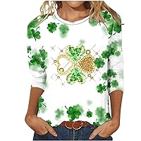Womens St Patrick's Day Clover T-Shirt Lucky Irish Shamrock Green Tshirts Fashion 3/4 Sleeve Graphic Tee Tops