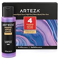 Arteza Iridescent Pouring Acrylic Paint, Set of 4, Mystic Tones, 4 fl oz Bottles, High-Flow Pouring Paint, Art Supplies for Canvas, Glass, Wood, Ceramics, Tile, and Stone