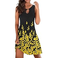 Summer Dresses for Women 2024 Beach Vacation Floral Tshirt Sundress Casual Sleeveless Boho Tank Dress Flowy Short Dress