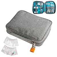 Packable Travel Medicine Bag and Pill Bottle Organizer - Padded Slash-Resistant Case with 8 Food Grade EVA Reusable Pill Pouches Fits in Carry-ons, Totes and Backpacks