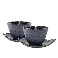 2 Black Tea Saucer Blue Dragonfly Cast Iron Teacup Hobnail Dot Japanese Styel ~ We Pay Your Sales Tax