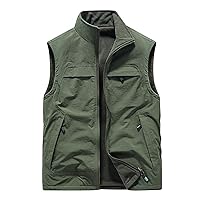Men's Fleece Gilets Thin Sleeveless Jackets Sports Multi-Pockets Casual Quick-Drying Vest Jacket Loose Tooling Vests