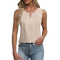 Women's Hollow Pleated Tanks Shirts Summer Blouses Tops Solid Color Crew Neck Vest Fashion Casual