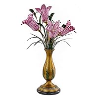 Reading Lamp Desk Lamp Retro Style Glass Table Lamp Lily Flower Lampshade Night Light with Wrought Iron Base for Bedside Living Room Table Lamp/Purple