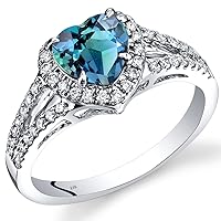 PEORA 14K White Gold 1.90 Carats Created Alexandrite and Genuine Diamond Sweetheart Ring, Color-changing Heart Shape