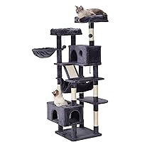 Hey-brother Cat Tree, XL Cozy Cat Tower, 69 Inch Tall Cat Condo with Hammock, Basket, Scratching Posts, 2 Large Cat Caves, 2 Plush Perches, Stable Cat Activity Center, Smoky Gray MPJ033G