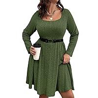 Plus Size Sweater Dress Womens Plus Size A Line Wrap Sweater Dress Sweater Dress in Plus Size Fall Sweater Dress Green 3XL