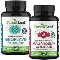 ForestLeaf Riboflavin & Magnesium Migraine Supplement - Riboflavin 400mg for Headache Relief - Ultimate Magnesium Glycinate Bundle with B2 Vitamin 400mg for Headache Migraine Relief Capsules