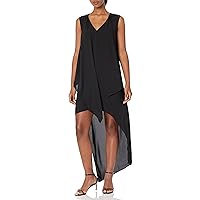 BCBGMAXAZRIA Women's Relaxed Fit and Flare V Neck High Low Asymmetrical Hem Dress