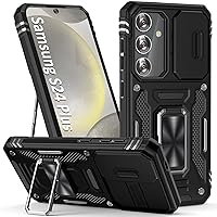 Case for Samsung S 24 Plus Phone Case Samsung Galaxy S 24 Plus Case with Camera Lens Cover, with Ring Holder Kickstand, fit Magnetic Car Mount, for Samsung Galaxy S24+ Plus (Black)