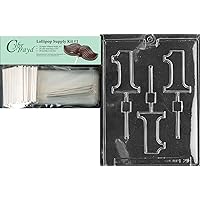 Cybrtrayd 1 Lolly Letters and Numbers Chocolate Candy Mold with Lollipop Supply Bundle of 25 Silver Twist Ties